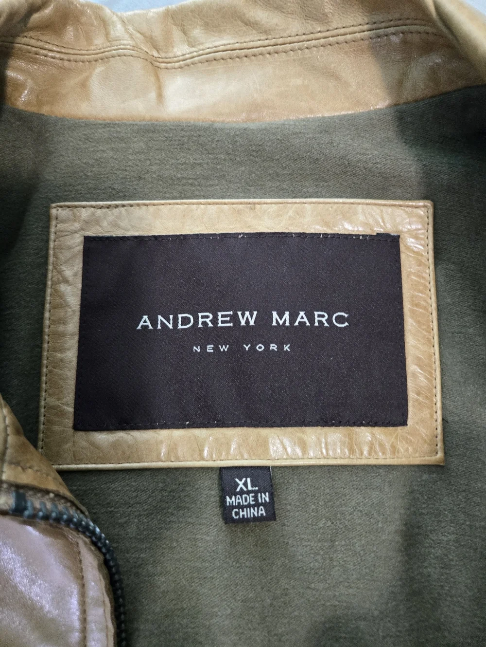 Andrew Marc Men's Light Brown Leather Bomber Jacket